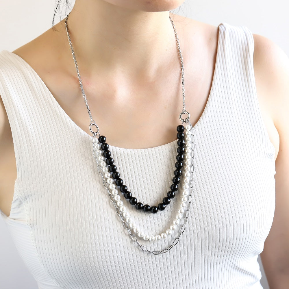 NSS1049 STAINLESS STEEL MULTI CHAIN NECKLACE WITH BEADS