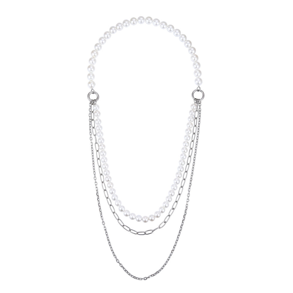 NSS1049 STAINLESS STEEL MULTI CHAIN NECKLACE WITH BEADS