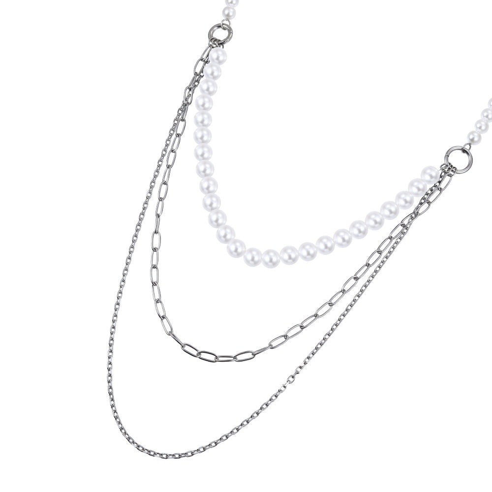 NSS1049 STAINLESS STEEL MULTI CHAIN NECKLACE WITH BEADS