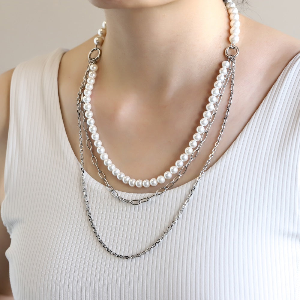 NSS1049 STAINLESS STEEL MULTI CHAIN NECKLACE WITH BEADS