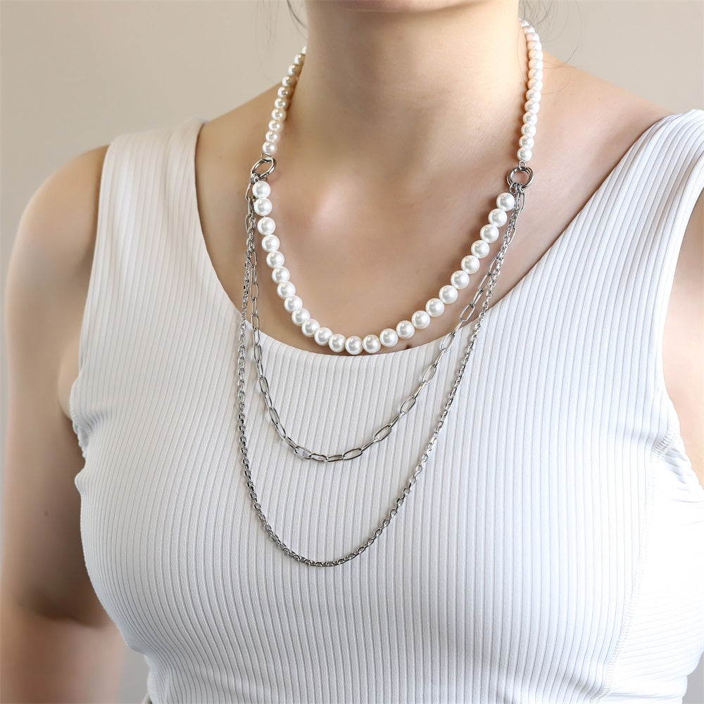 NSS1049 STAINLESS STEEL MULTI CHAIN NECKLACE WITH BEADS