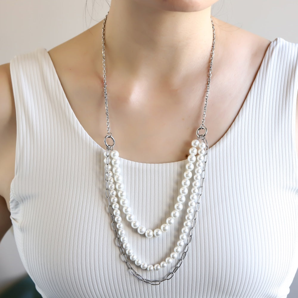 NSS1049 STAINLESS STEEL MULTI CHAIN NECKLACE WITH BEADS