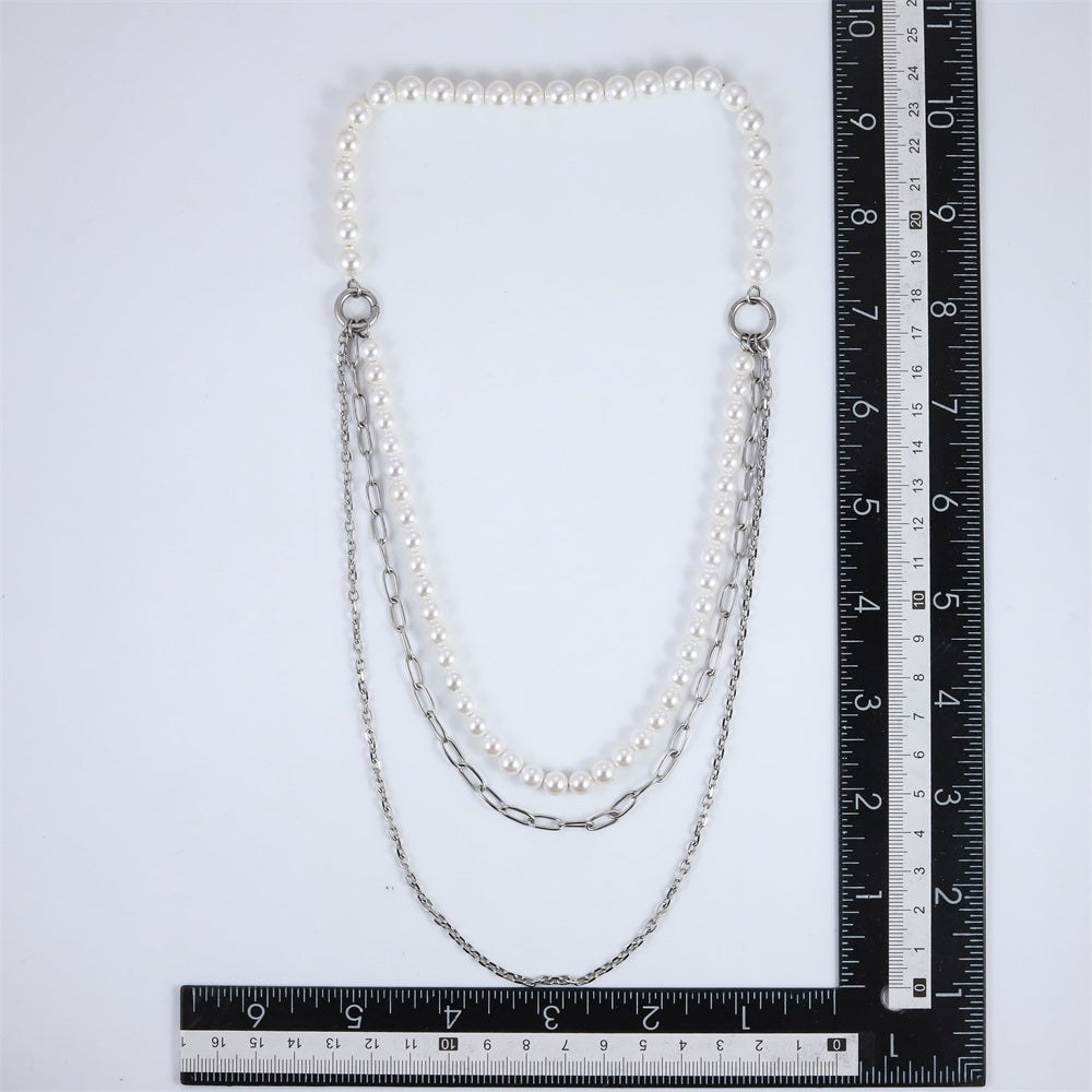 NSS1049 STAINLESS STEEL MULTI CHAIN NECKLACE WITH BEADS