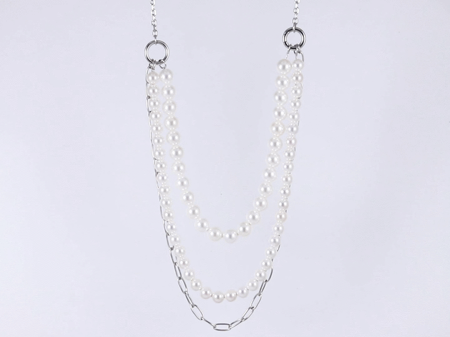 NSS1049 STAINLESS STEEL MULTI CHAIN NECKLACE WITH BEADS