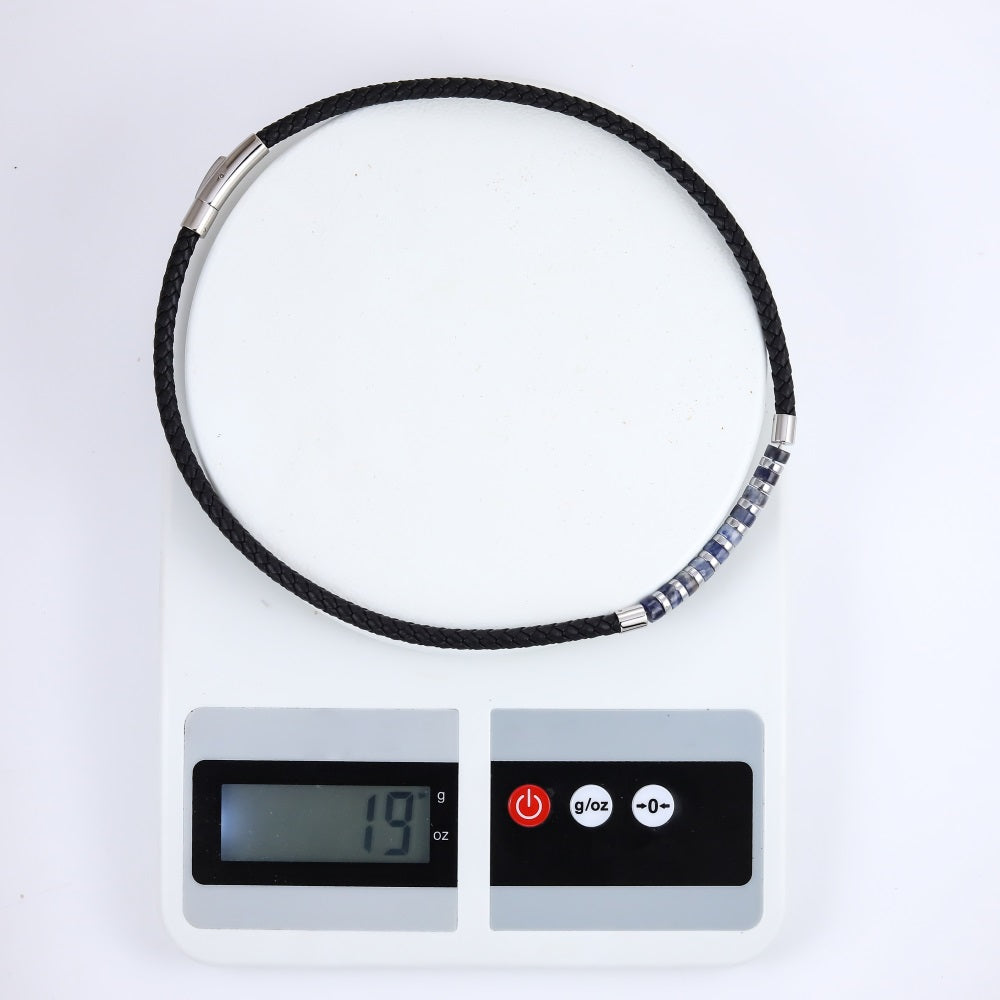 NSS1053 STAINLESS STEEL LEATHER NECKLACE WITH HESHI BEADS & HEMATITE