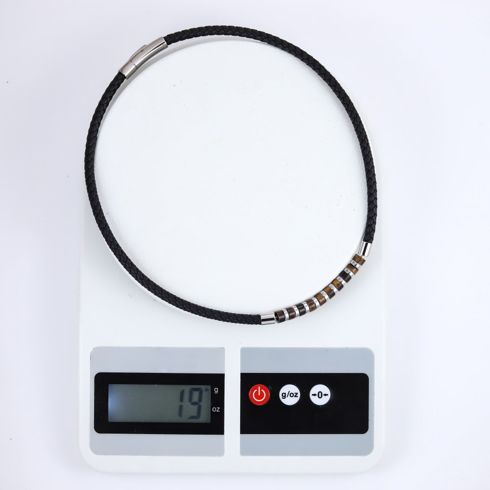 NSS1053 STAINLESS STEEL LEATHER NECKLACE WITH HESHI BEADS & HEMATITE