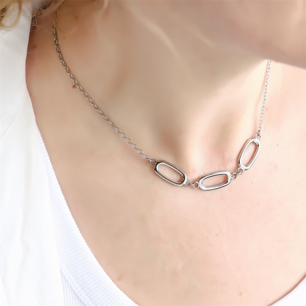 NSS1057 STAINLESS STEEL NECKLACE WITH OVAL SHAPE LINK