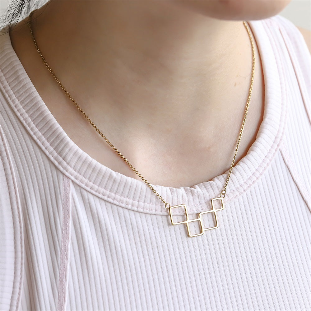 NSS1058 STAINLESS STEEL NECKLACE WITH GEOMETRIC DESIGN