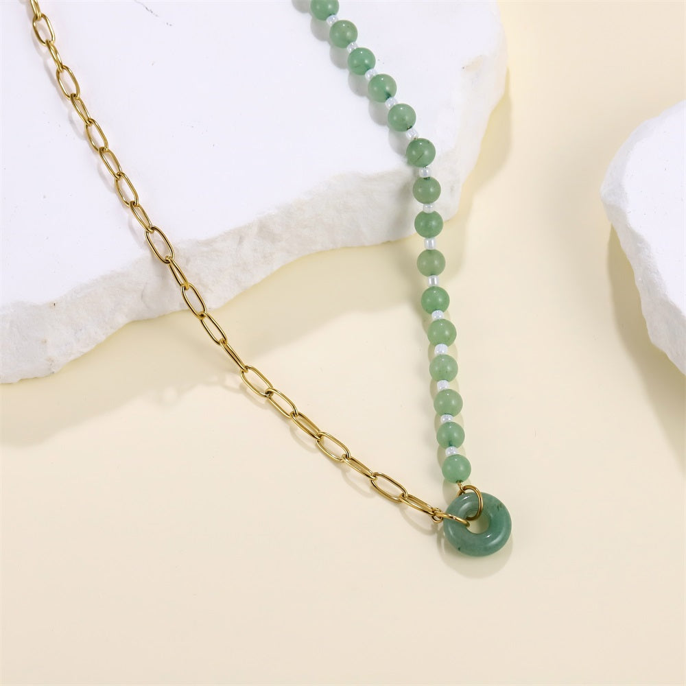 AAB natural stone necklace with green aventurine and glass beads, modern stainless steel jewelry, OEM ODM custom manufacturer.