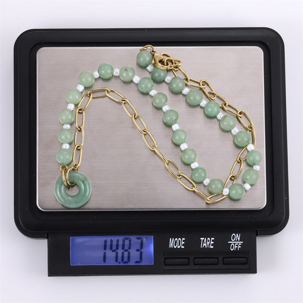 NSS1059 STAINLESS STEEL NECKLACE WITH NATURAL STONE