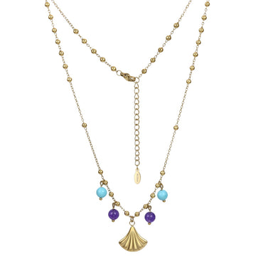 NSS1076 STAINLESS STEEL NECKLACE WITH LEAF CHARM AND BEADS