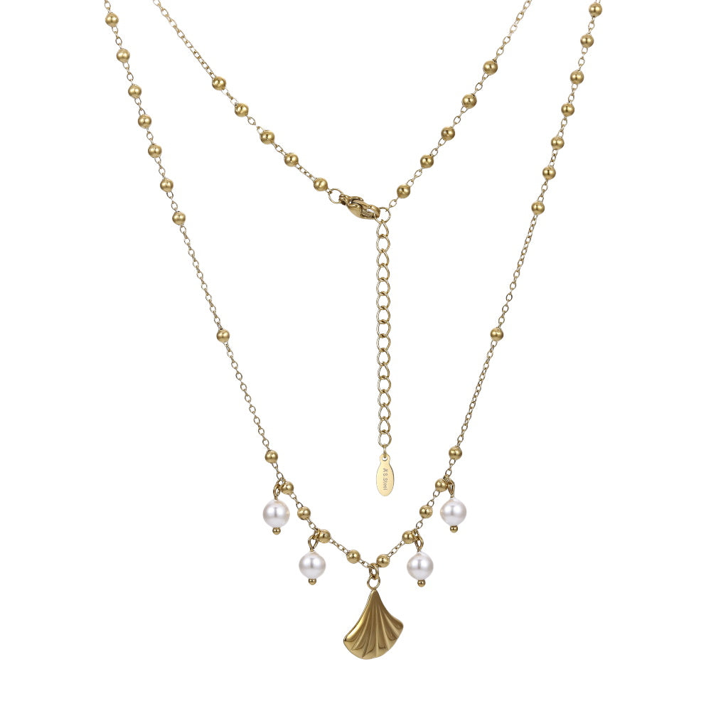 NSS1076 STAINLESS STEEL NECKLACE WITH LEAF CHARM AND BEADS
