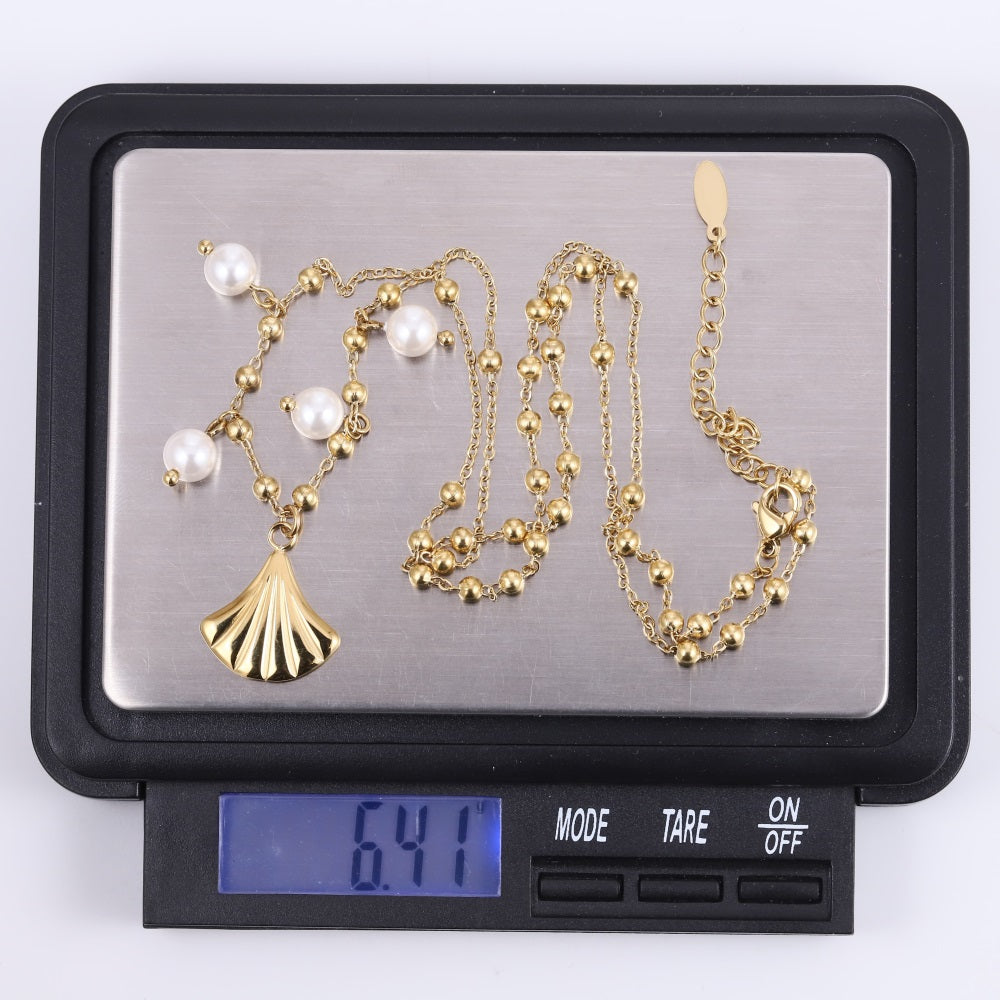 NSS1076 STAINLESS STEEL NECKLACE WITH LEAF CHARM AND BEADS