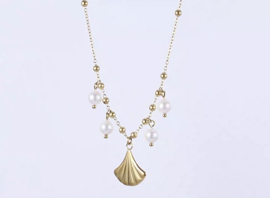NSS1076 STAINLESS STEEL NECKLACE WITH LEAF CHARM AND BEADS