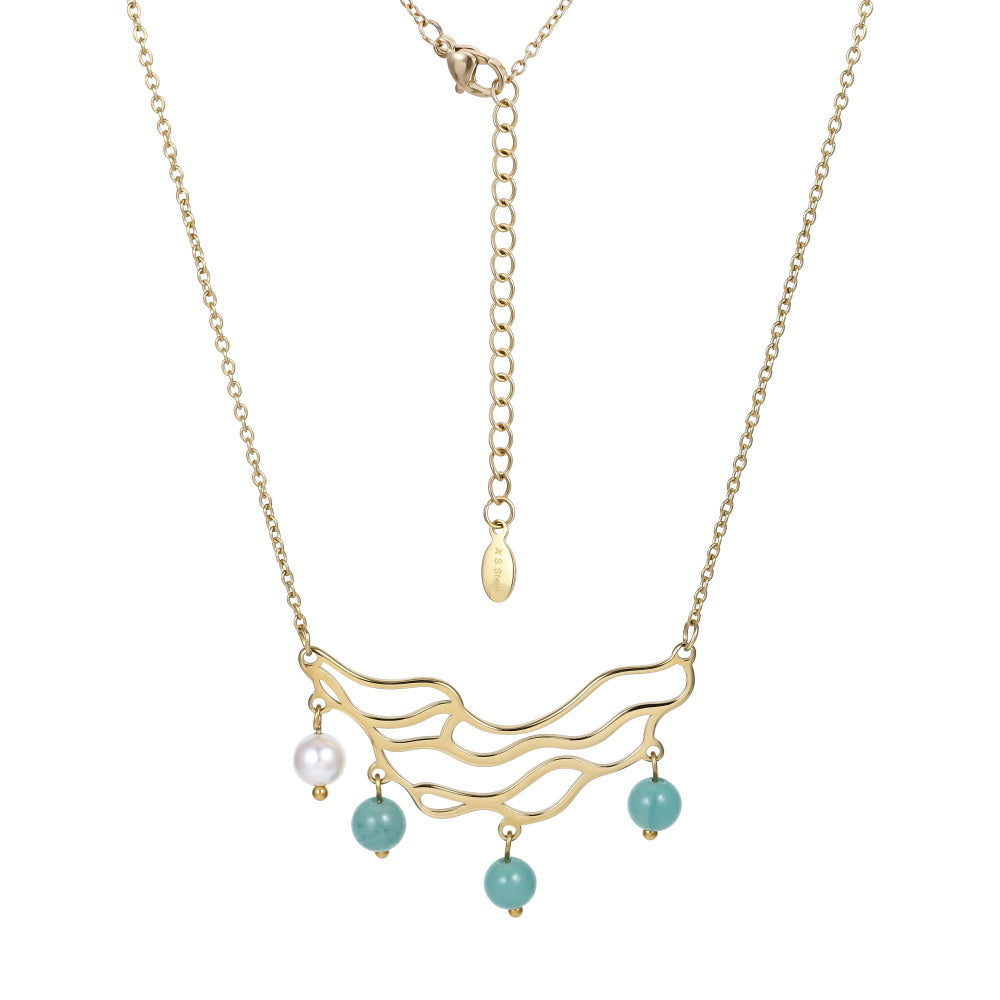 NSS1077 STAINLESS STEEL NECKLACE WITH WAVE PATTERN AND BEADS