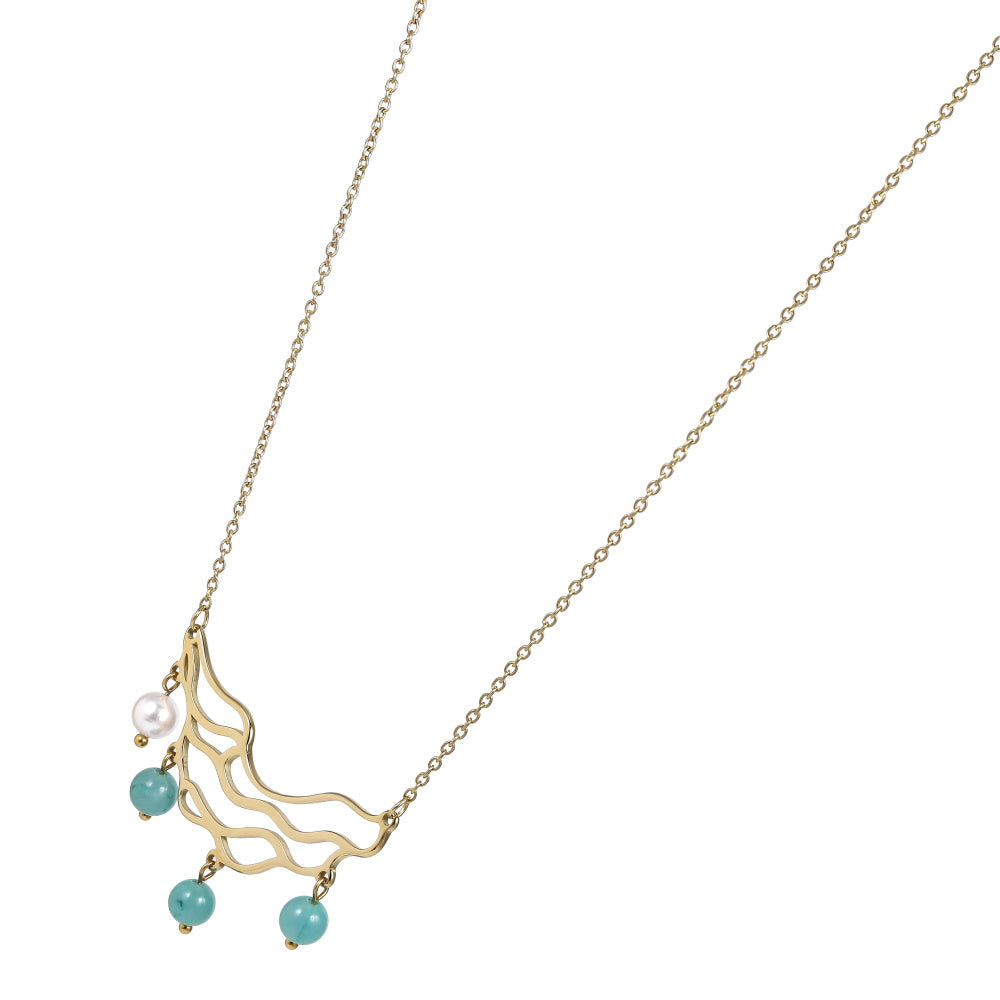 NSS1077 STAINLESS STEEL NECKLACE WITH WAVE PATTERN AND BEADS