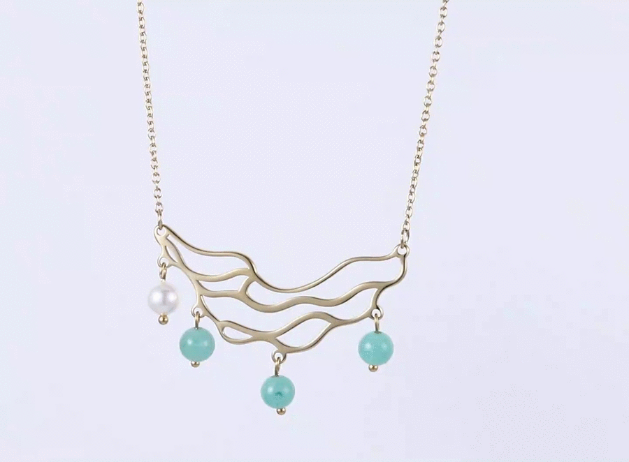 NSS1077 STAINLESS STEEL NECKLACE WITH WAVE PATTERN AND BEADS