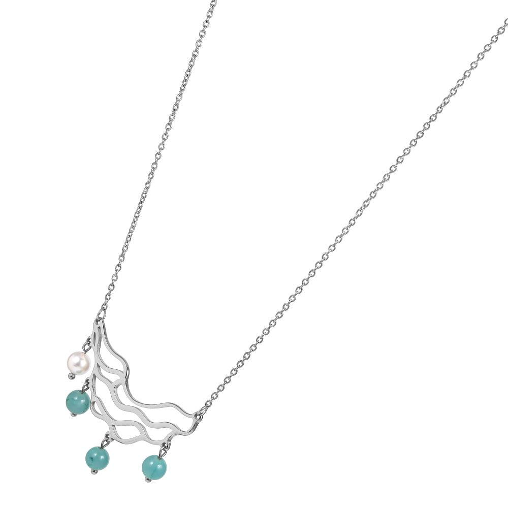 NSS1077 STAINLESS STEEL NECKLACE WITH WAVE PATTERN AND BEADS