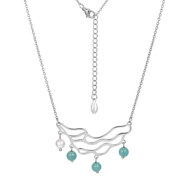 NSS1077 STAINLESS STEEL NECKLACE WITH WAVE PATTERN AND BEADS