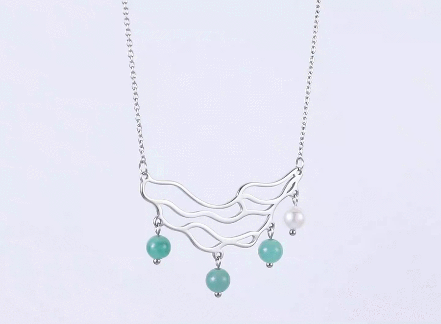 NSS1077 STAINLESS STEEL NECKLACE WITH WAVE PATTERN AND BEADS