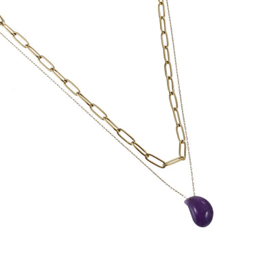 NSS1081 STAINLESS STEEL MULTI CHAIN NECKLACE WITH NATURAL STONE