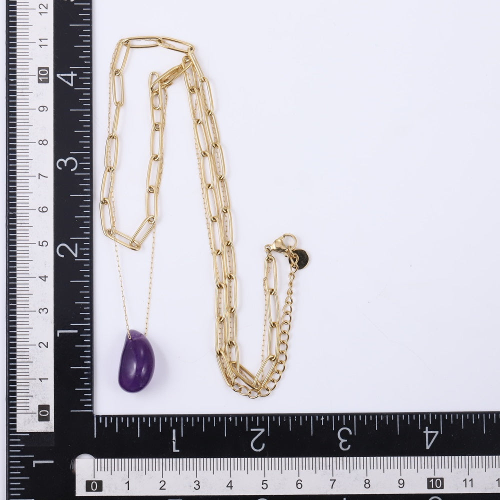 NSS1081 STAINLESS STEEL MULTI CHAIN NECKLACE WITH NATURAL STONE