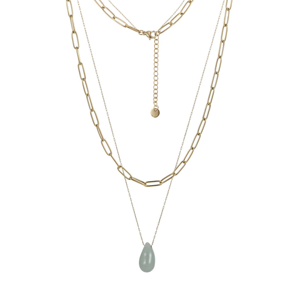 NSS1081 STAINLESS STEEL MULTI CHAIN NECKLACE WITH NATURAL STONE