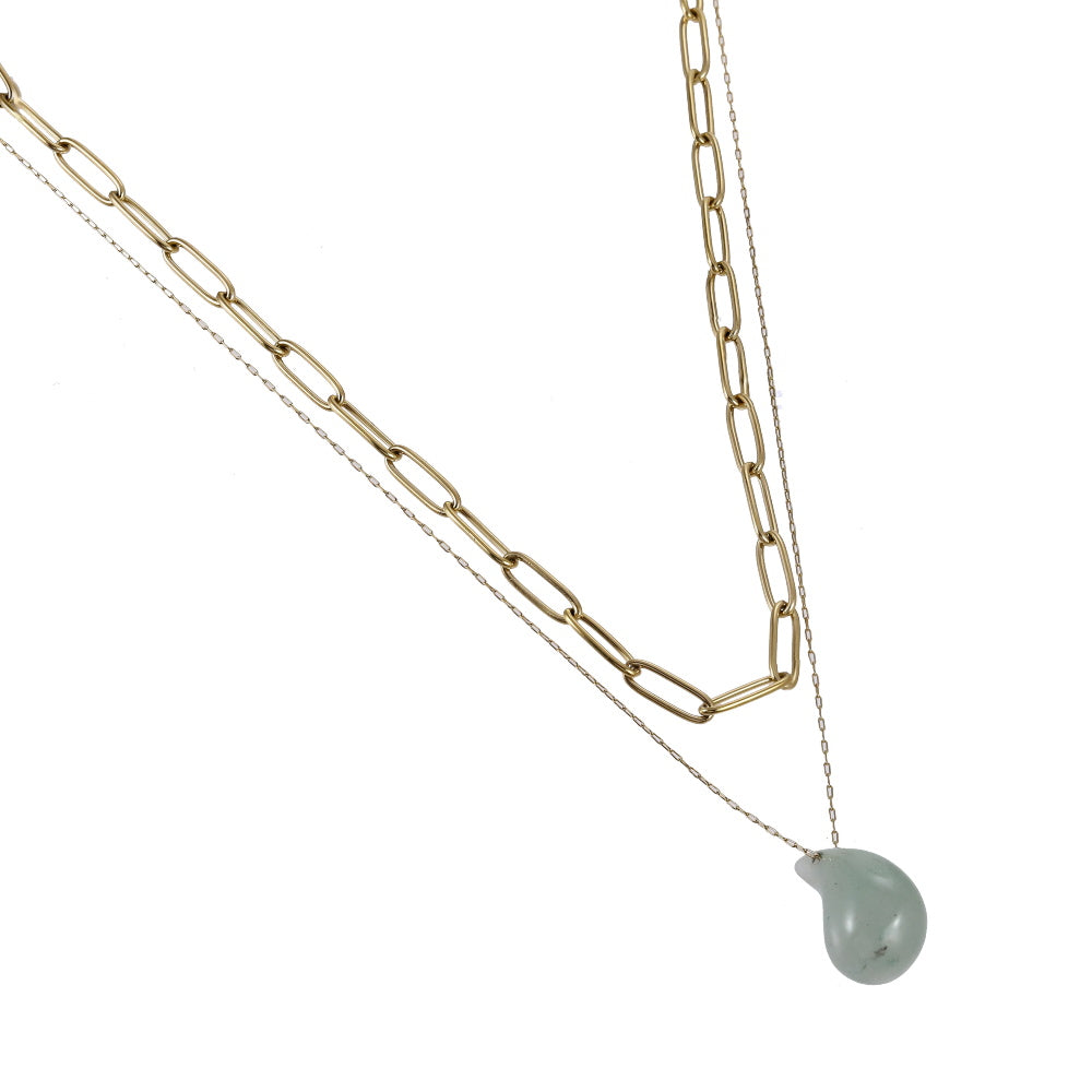 NSS1081 STAINLESS STEEL MULTI CHAIN NECKLACE WITH NATURAL STONE