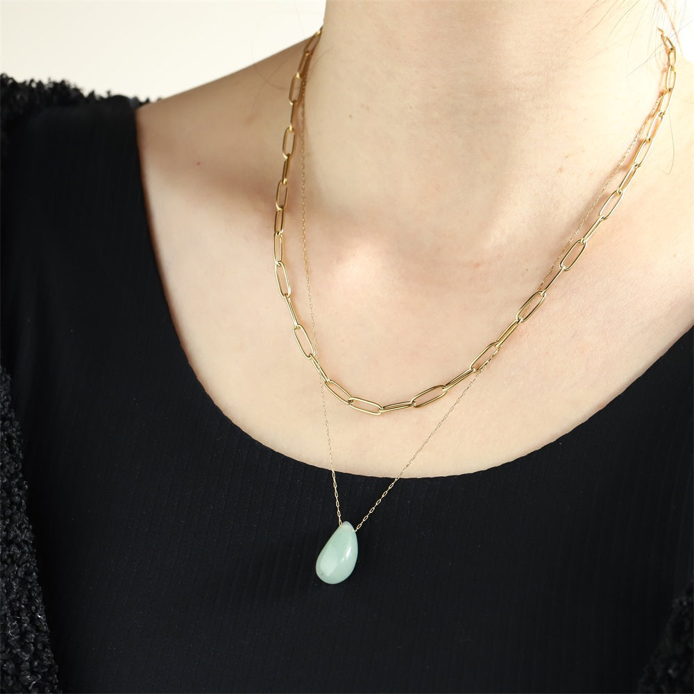 NSS1081 STAINLESS STEEL MULTI CHAIN NECKLACE WITH NATURAL STONE