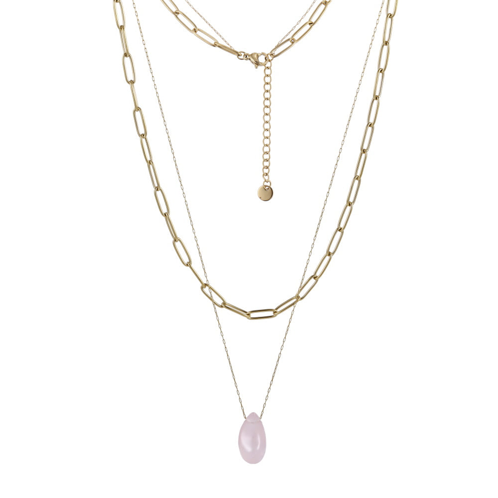 NSS1081 STAINLESS STEEL MULTI CHAIN NECKLACE WITH NATURAL STONE