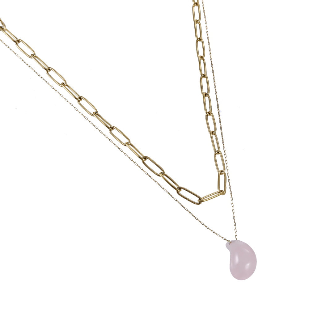 NSS1081 STAINLESS STEEL MULTI CHAIN NECKLACE WITH NATURAL STONE