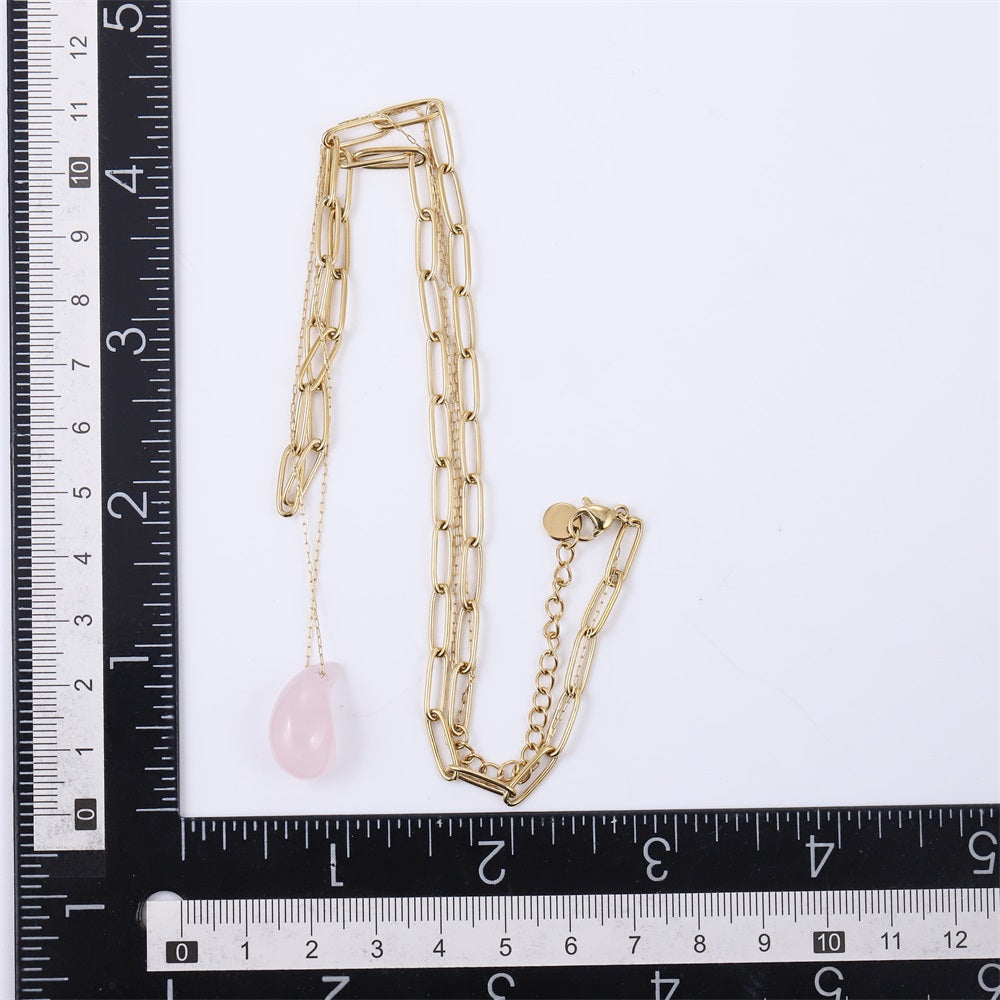 NSS1081 STAINLESS STEEL MULTI CHAIN NECKLACE WITH NATURAL STONE