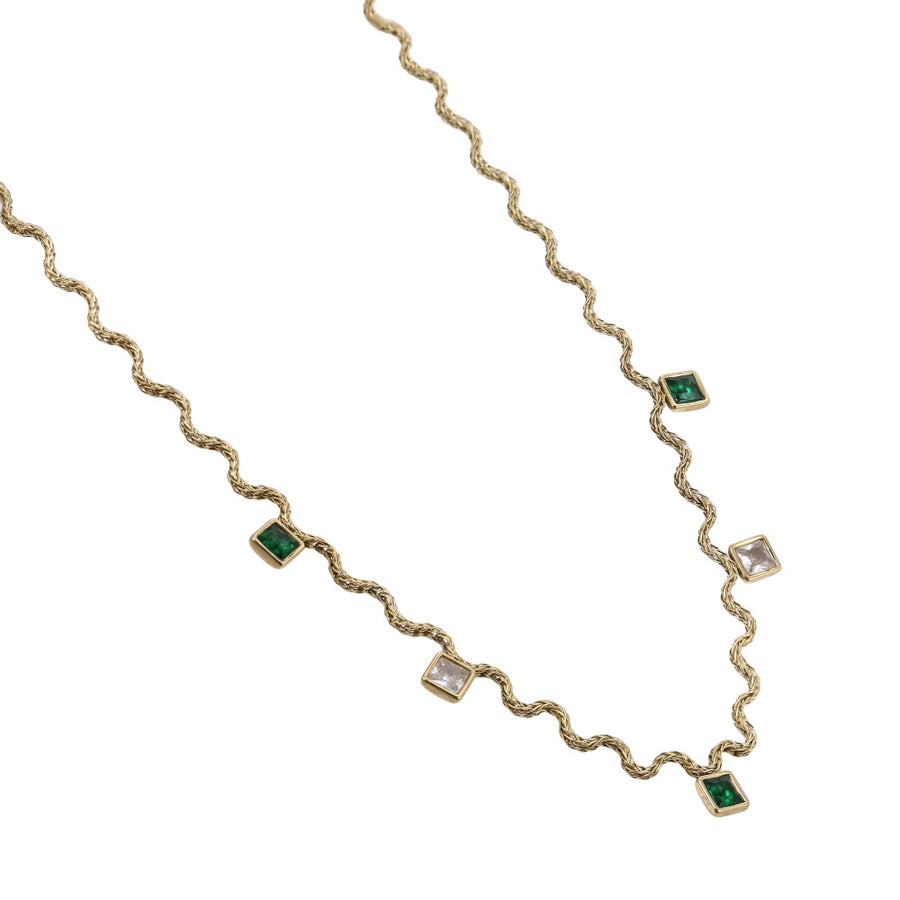 NSS1105 STAINLESS STEEL WAVY CHAIN NECKLACE WITH SQUARE CHARM