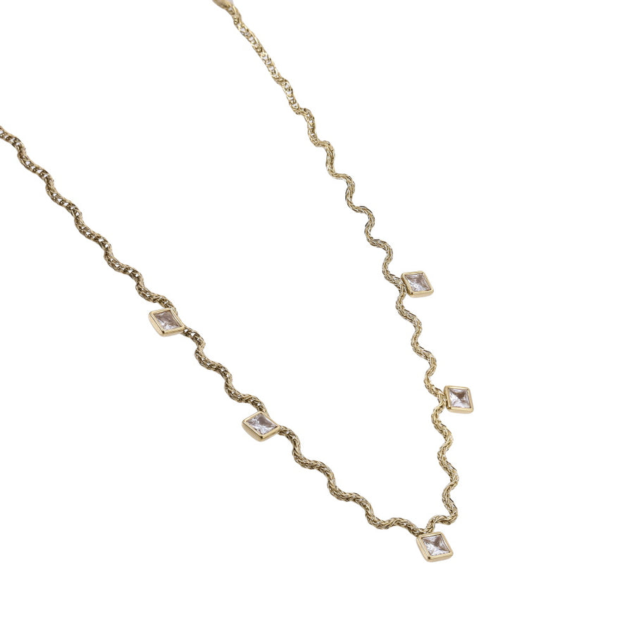 NSS1105 STAINLESS STEEL WAVY CHAIN NECKLACE WITH SQUARE CHARM