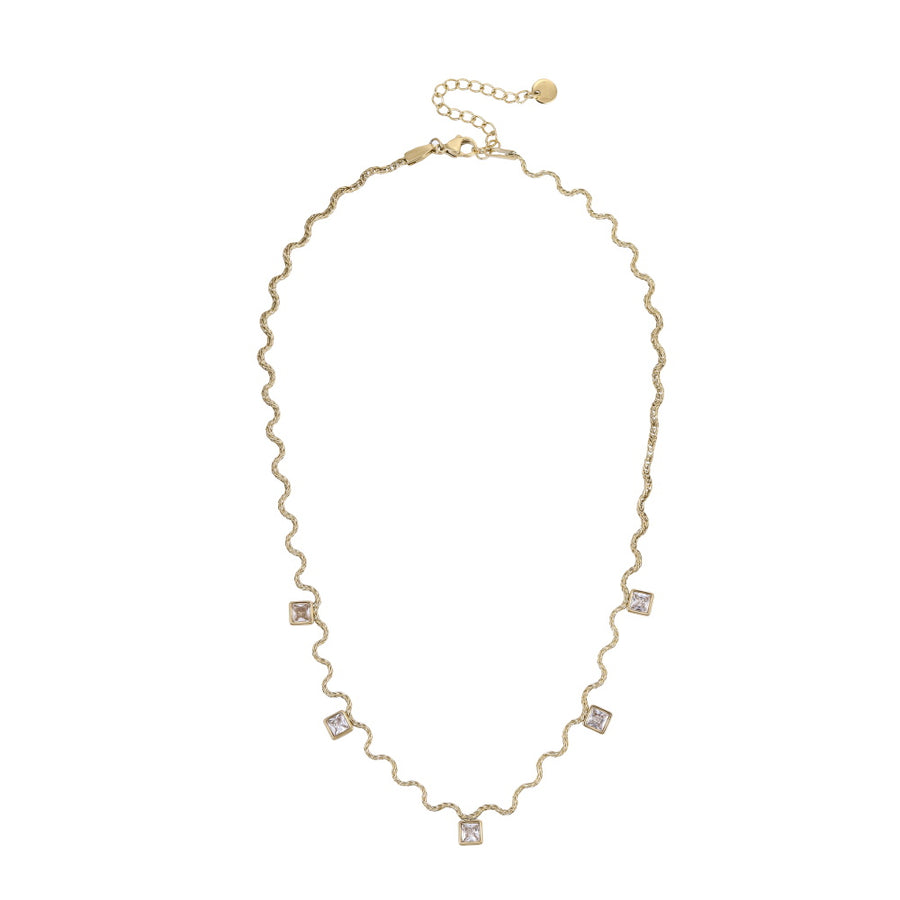 NSS1105 STAINLESS STEEL WAVY CHAIN NECKLACE WITH SQUARE CHARM