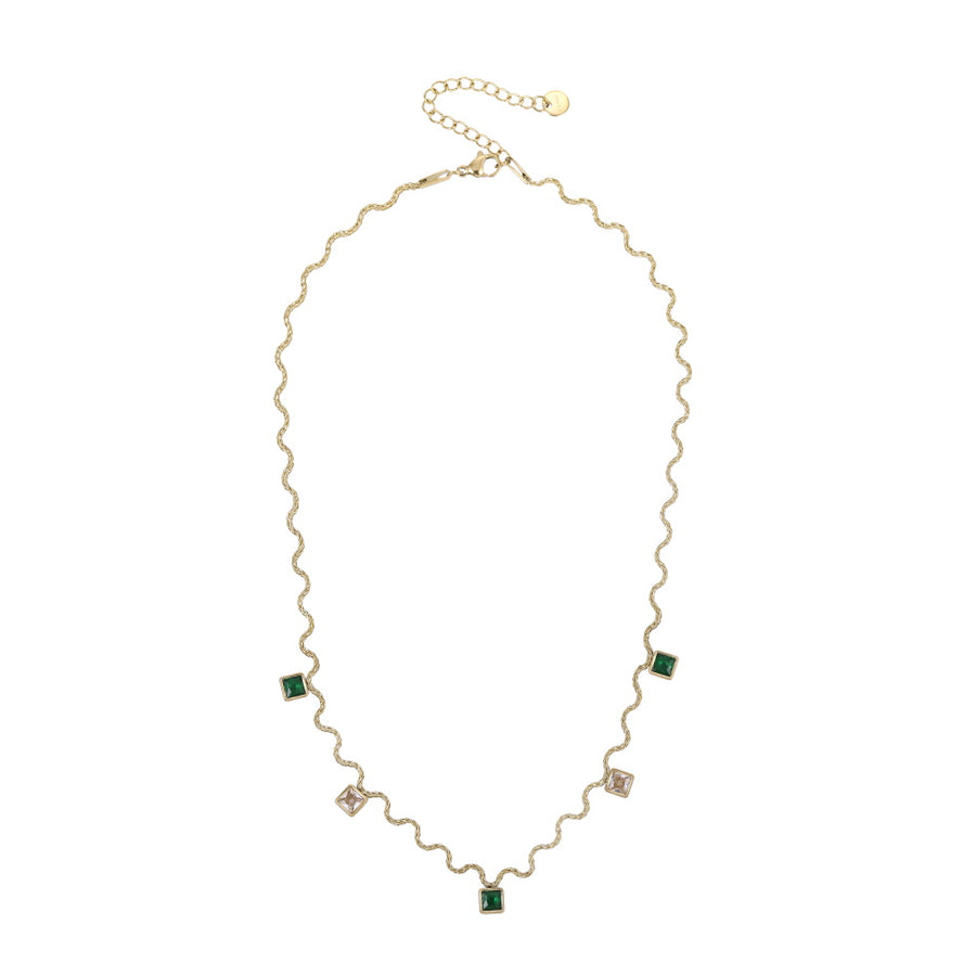 NSS1105 STAINLESS STEEL WAVY CHAIN NECKLACE WITH SQUARE CHARM