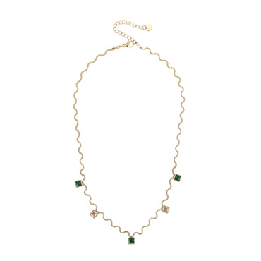 NSS1105 STAINLESS STEEL WAVY CHAIN NECKLACE WITH SQUARE CHARM