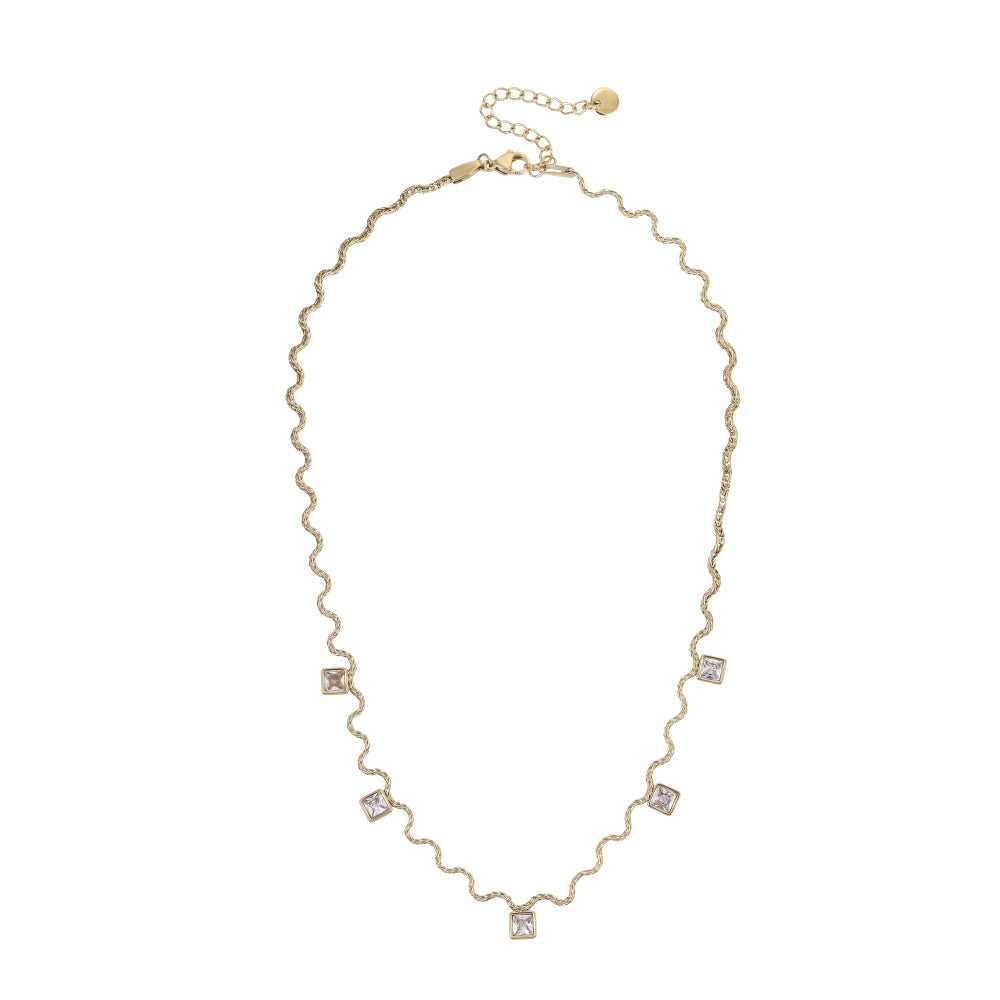 NSS1105 STAINLESS STEEL WAVY CHAIN NECKLACE WITH SQUARE CHARM