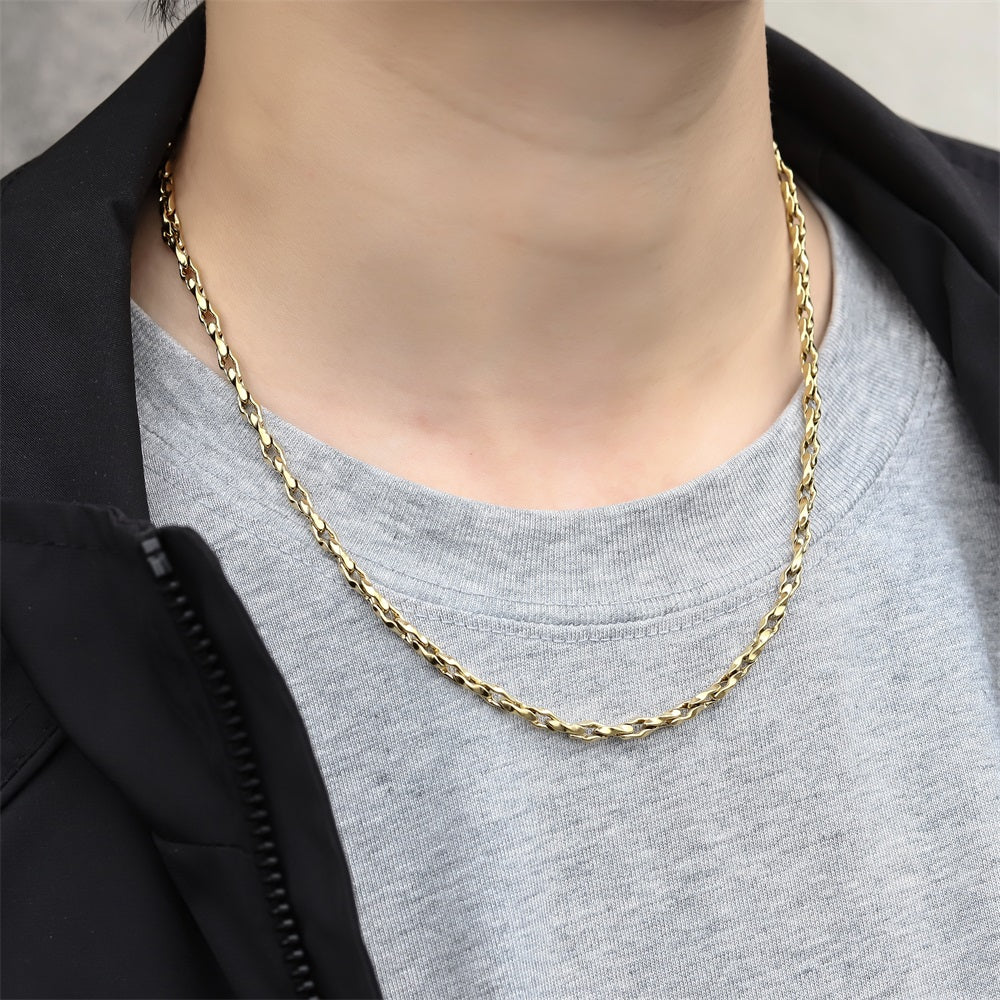 NSS1106 STAINLESS STEEL ORGANIC OVAL SHAPE CHAIN NECKLACE