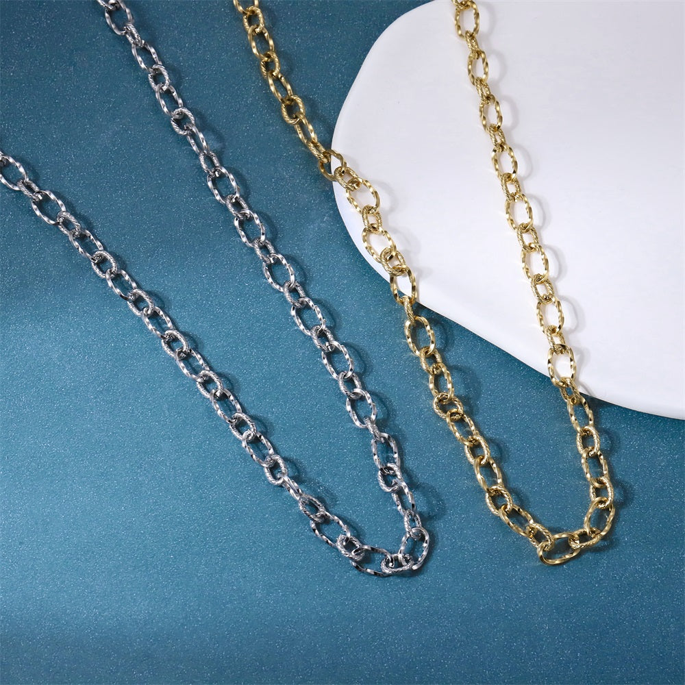 NSS1125 STAINLESS STEEL TWISTED OVAL CHAIN NECKLACE