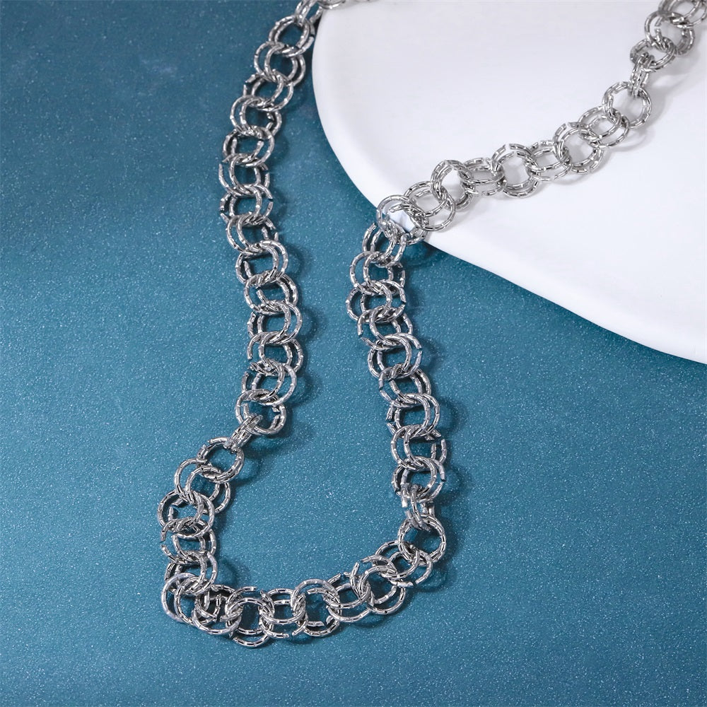 NSS1131 STAINLESS STEEL DOUBLE RING CHAIN NECKLACE