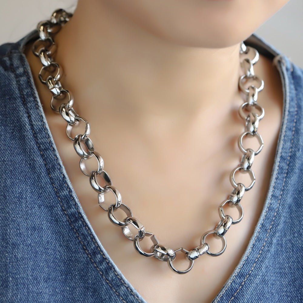 NSS1132 STAINLESS STEEL CHUNKY O RING CHAIN NECKLACE