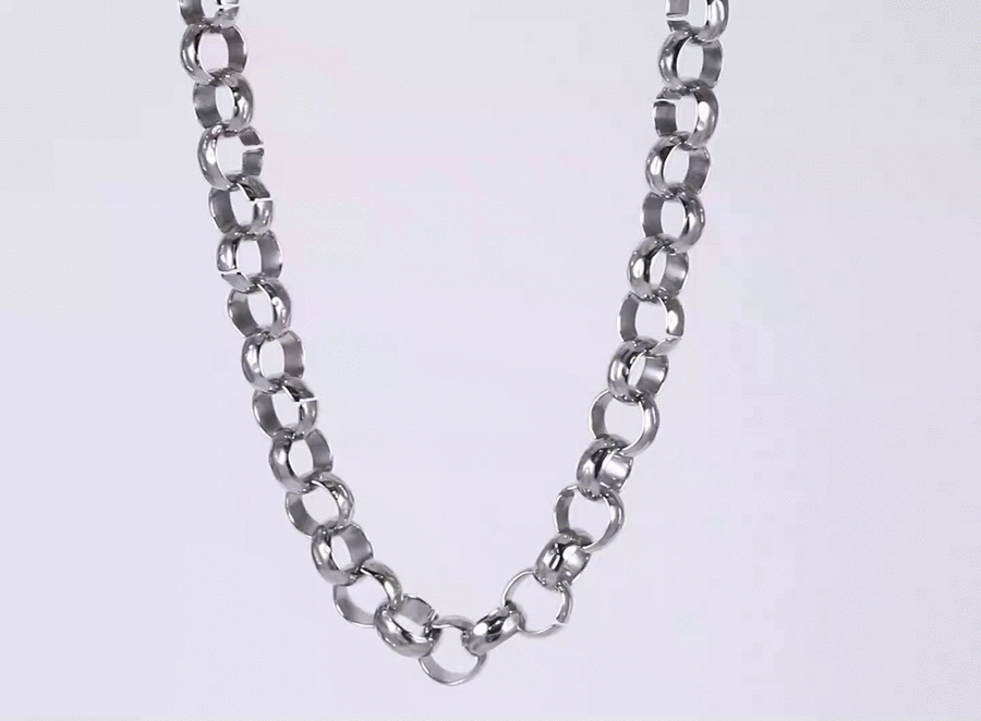 NSS1133 STAINLESS STEEL ROCK O RING CHAIN NECKLACE