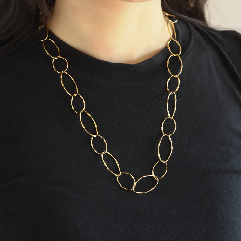 NSS1134 STAINLESS STEEL BIG TWISTED OVAL CHAIN NECKLACE