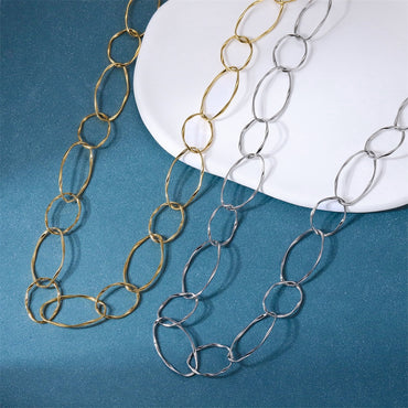 NSS1134 STAINLESS STEEL BIG TWISTED OVAL CHAIN NECKLACE