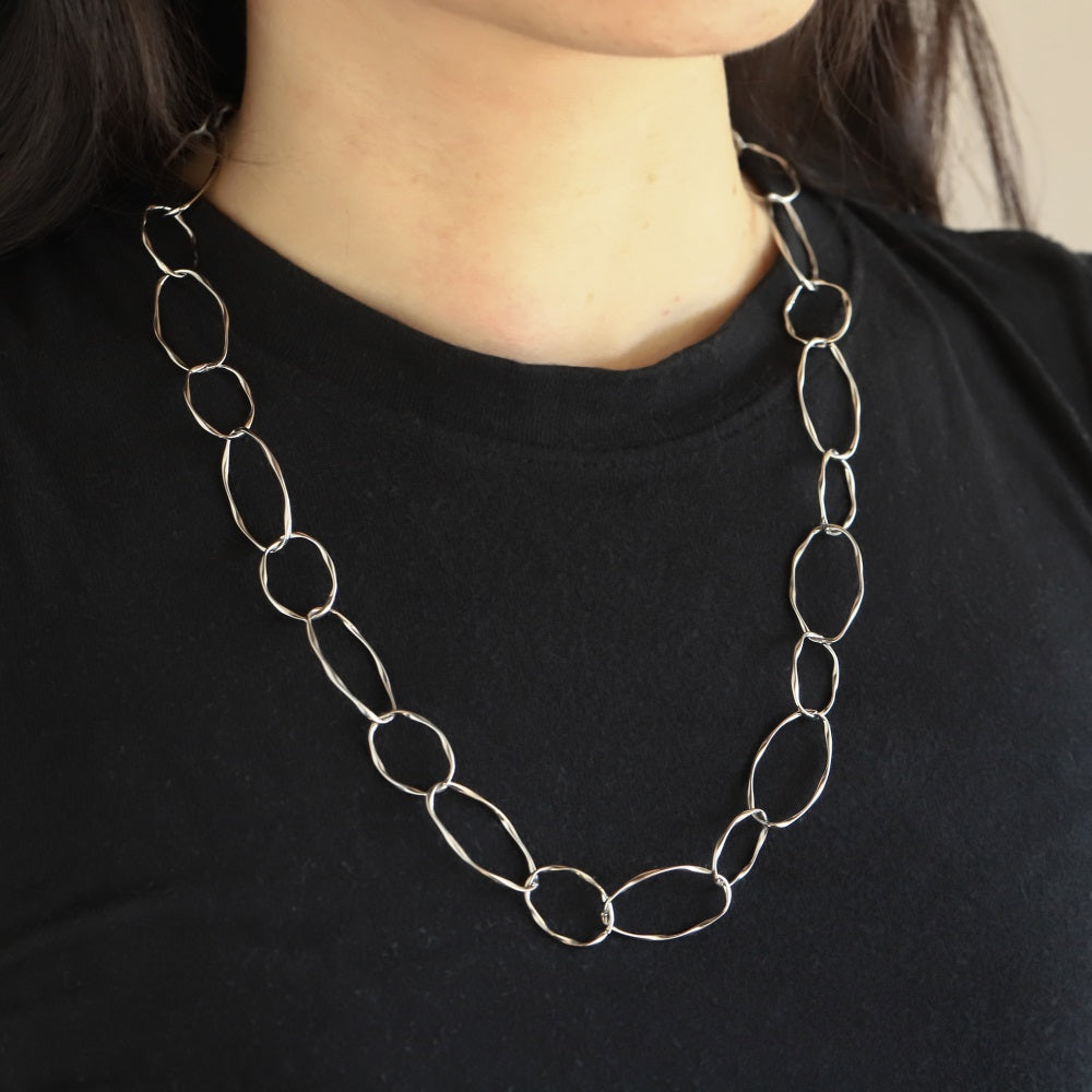 NSS1134 STAINLESS STEEL BIG TWISTED OVAL CHAIN NECKLACE