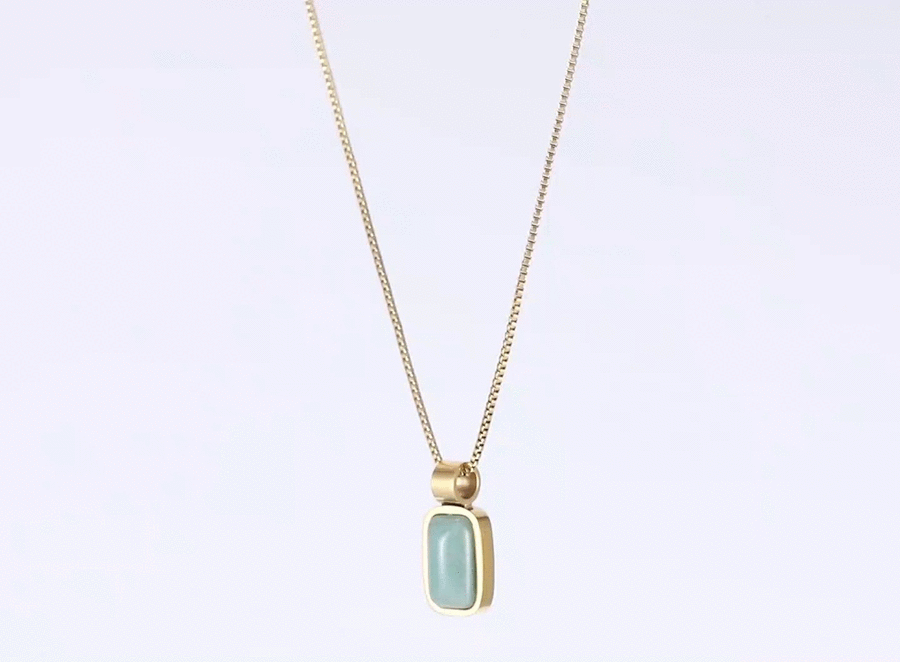 NSS1140 STAINLESS STEEL NECKLACE WITH NATURAL RECTANGLE STONE