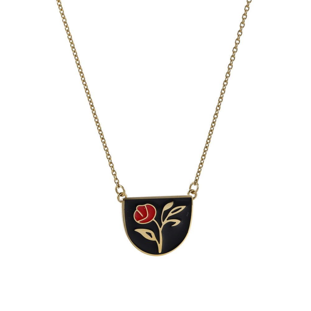 NSS1149 STAINLESS STEEL EPOXY NECKLACE WITH ROSE