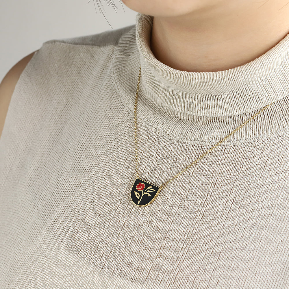 NSS1149 STAINLESS STEEL EPOXY NECKLACE WITH ROSE