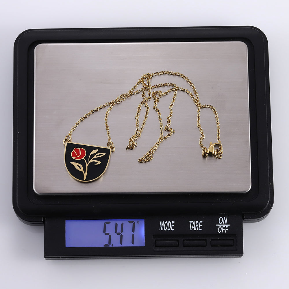 NSS1149 STAINLESS STEEL EPOXY NECKLACE WITH ROSE